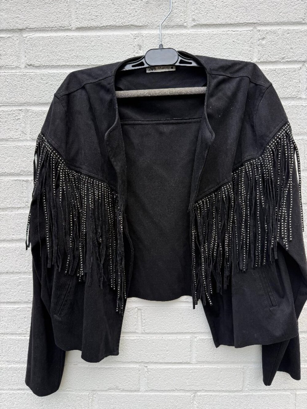Zara suede leather fringe jacket